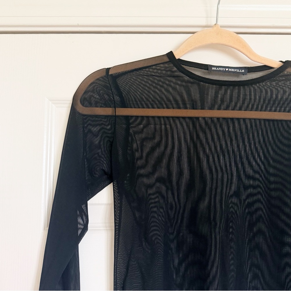 Brandy Melville J. Galt Long Black Sleeve Mesh Top - Picture 2 of 4
